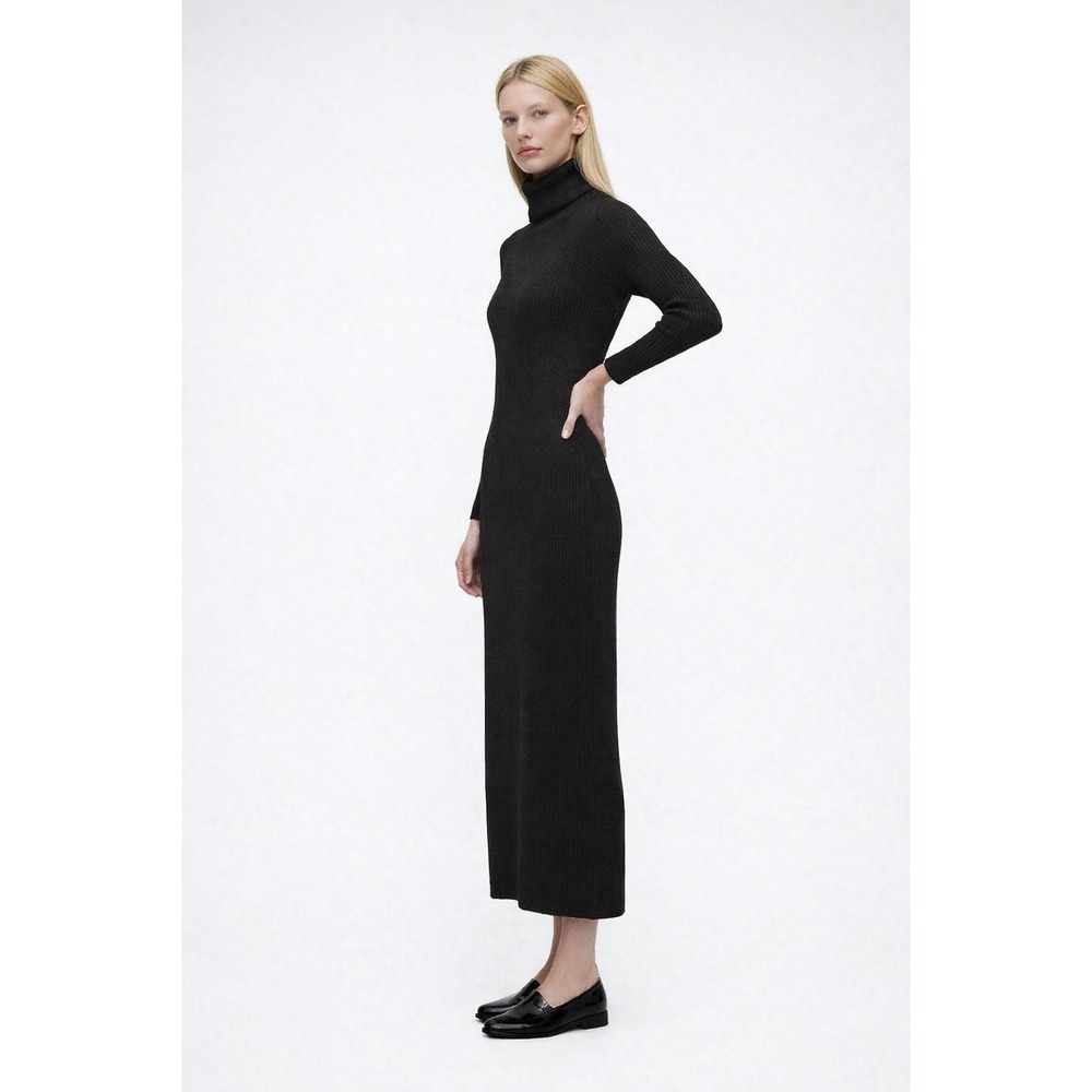 GAP Cash Soft‎ Ribbed Turtleneck Midi Sweater Dress Black Large Long Sleeve Knit
